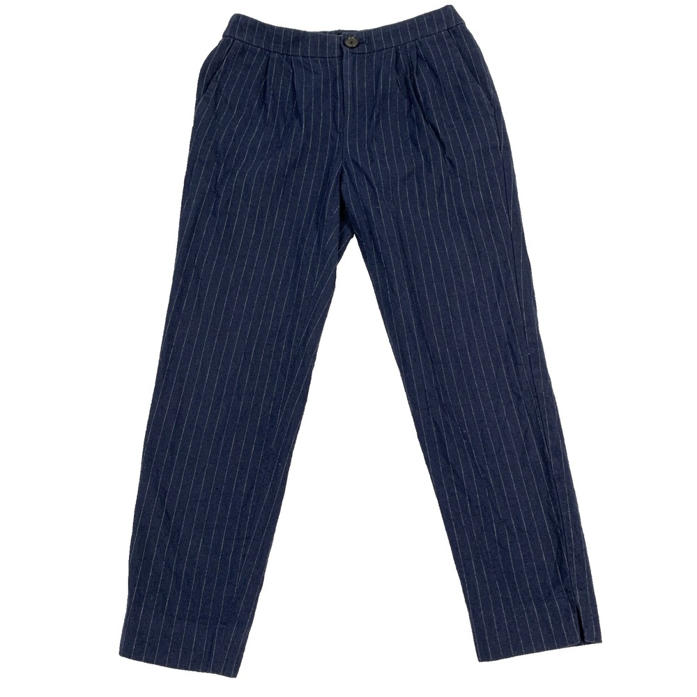 Madewell Navy Pinstripe Track Trousers Pants XXS Cotton Linen Wool Tapered